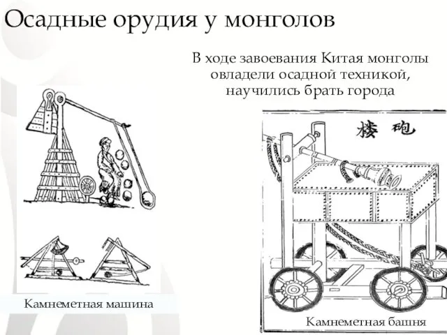 Осадные орудия у монголов В ходе завоевания Китая монголы овладели