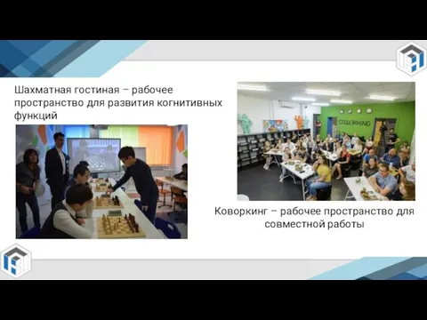 Коворкинг – рабочее пространство для совместной работы Шахматная гостиная – рабочее пространство для развития когнитивных функций