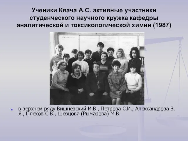 Ученики Квача А.С. активные участники студенческого научного кружка кафедры аналитической