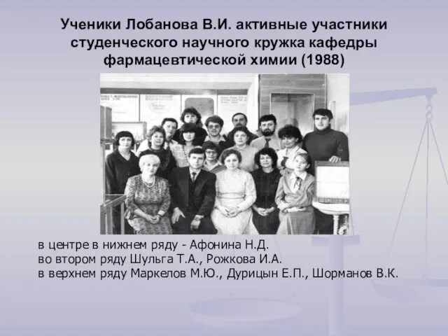 Ученики Лобанова В.И. активные участники студенческого научного кружка кафедры фармацевтической