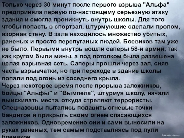 Только через 30 минут после первого взрыва "Альфа" предприняла первую