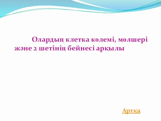 Олардың клетка көлемі, мөлшері және 2 шетінің бейнесі арқылы Артқа