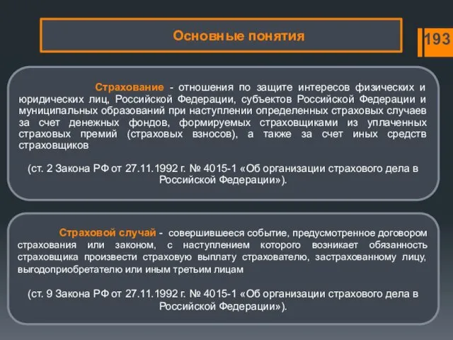 Страхование - отношения по защите интересов физических и юридических лиц, Российской Федерации, субъектов