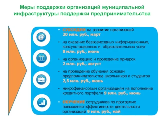 Меры поддержки организаций муниципальной инфраструктуры поддержки предпринимательства СУБСИДИИ на развитие