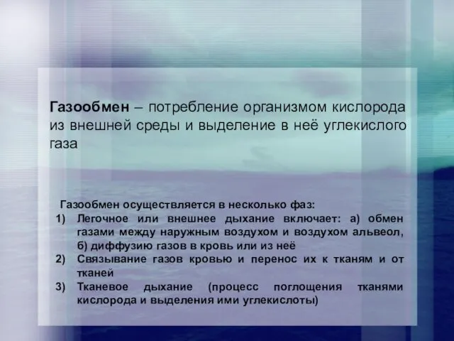 Газообмен – потребление организмом кислорода из внешней среды и выделение