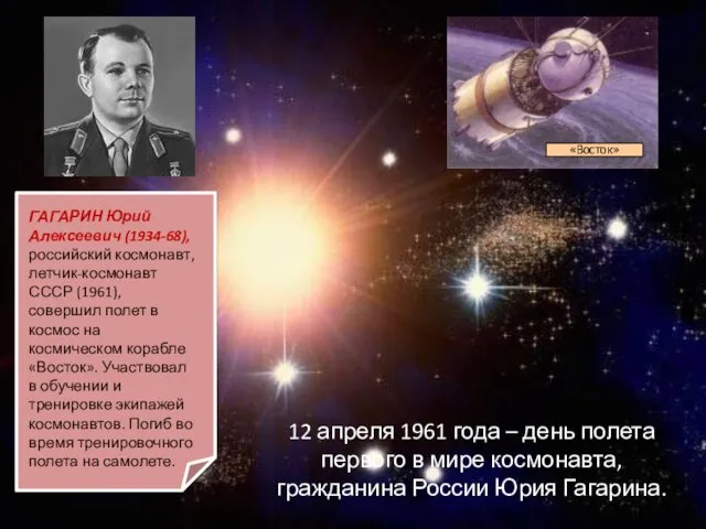 12 апреля 1961 года – день полета первого в мире