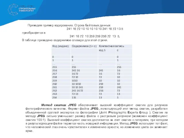 Приведем пример кодирования. Строка байтовых данных 241 16 72 10