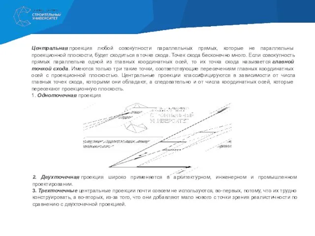 Центральная проекция любой совокупности параллельных прямых, которые не параллельны проекционной