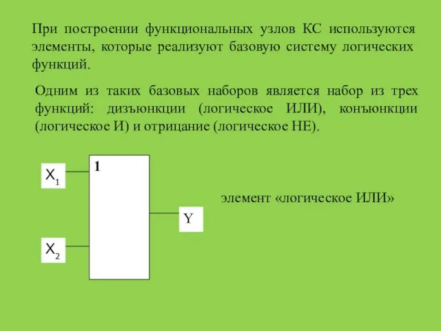 При построении функциональных узлов КС используются элементы, которые реализуют базовую