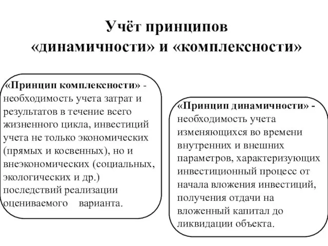 Учёт принципов «динамичности» и «комплексности» «Принцип комплексности» - необходимость учета