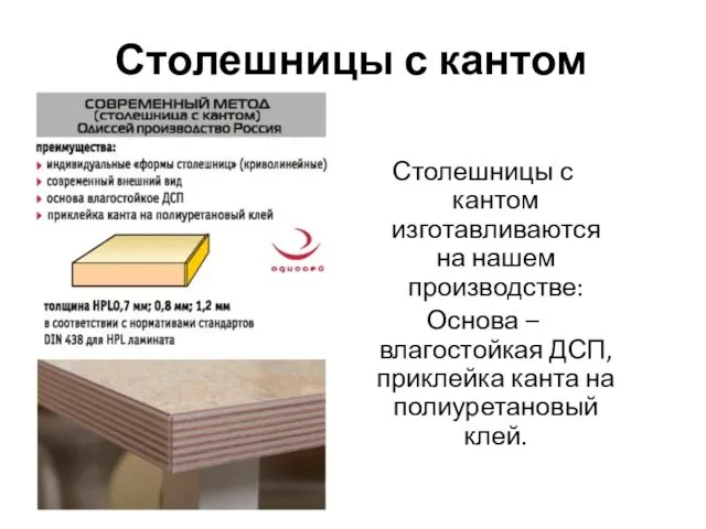 Столешницы с кантом Столешницы с кантом изготавливаются на нашем производстве: