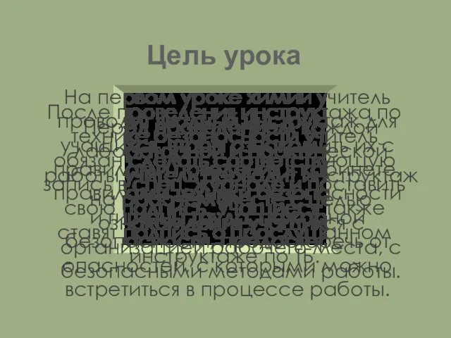 Цель урока Перед проведением каждой лабораторной и практической работы учитель