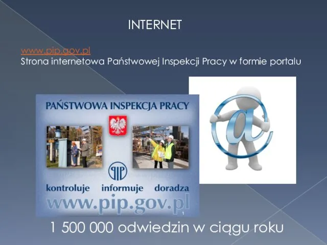 INTERNET www.pip.gov.pl Strona internetowa Państwowej Inspekcji Pracy w formie portalu