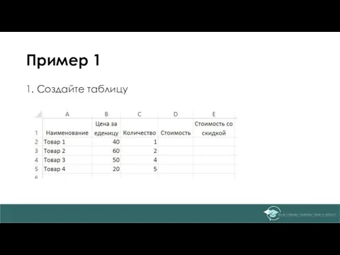 Пример 1 1. Создайте таблицу