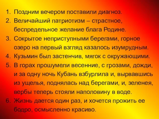 Поздним вечером поставили диагноз. Величайший патриотизм – страстное, беспредельное желание