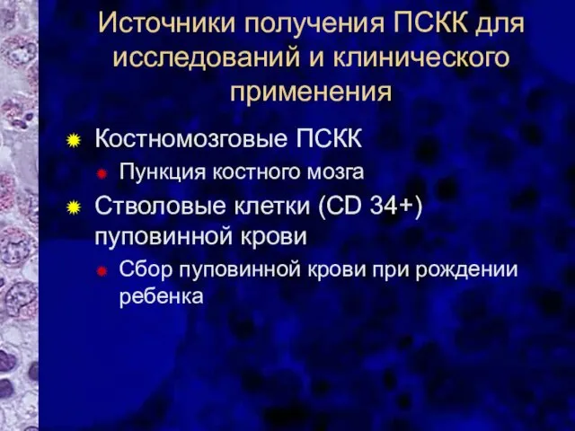 Источники получения ПСКК для исследований и клинического применения Костномозговые ПСКК