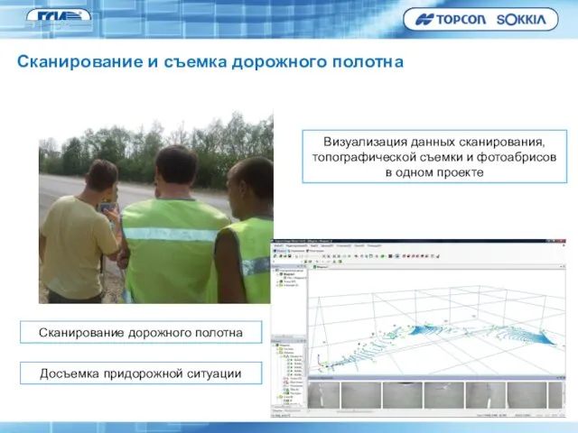 Сканирование и съемка дорожного полотна Сканирование дорожного полотна Визуализация данных