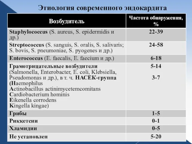 Этиология современного эндокардита