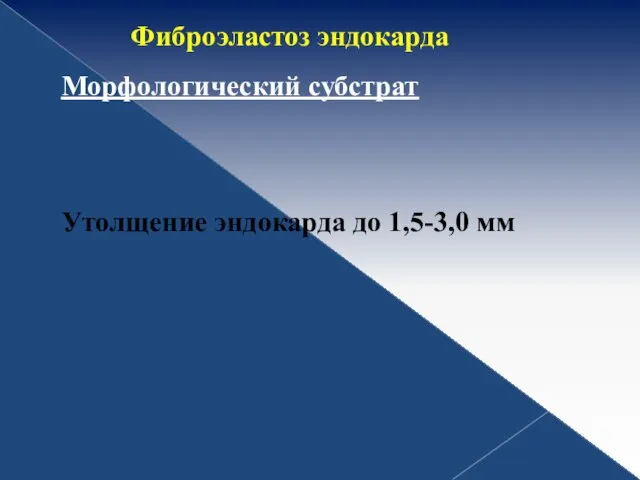 Фиброэластоз эндокарда Морфологический субстрат Утолщение эндокарда до 1,5-3,0 мм