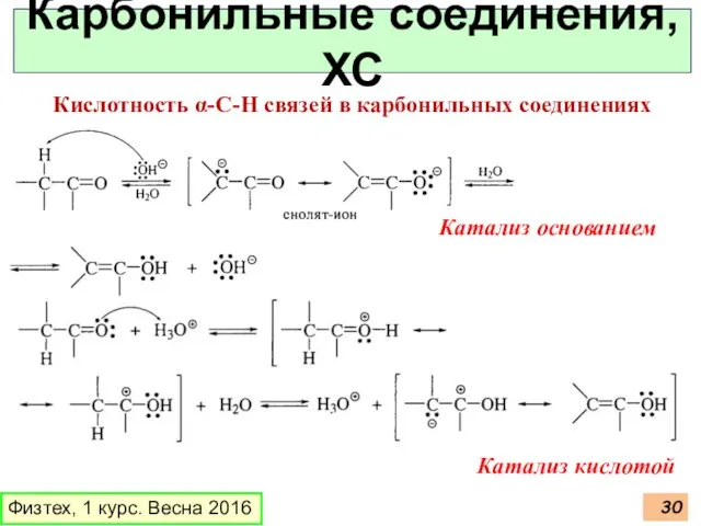 Физтех, 1 курс. Весна 2016 Карбонильные соединения, ХС Кислотность α-С-Н