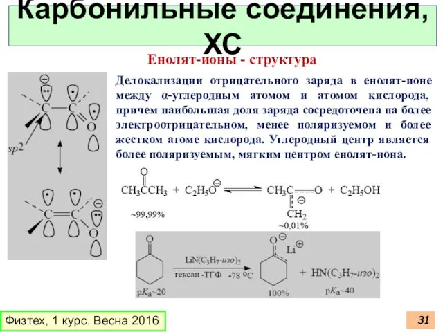 Физтех, 1 курс. Весна 2016 Карбонильные соединения, ХС Енолят-ионы -