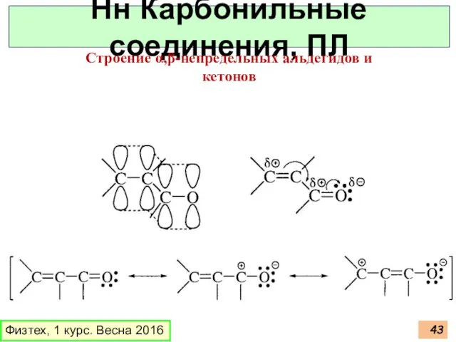 Физтех, 1 курс. Весна 2016 Нн Карбонильные соединения, ПЛ Строение α,β-непредельных альдегидов и кетонов