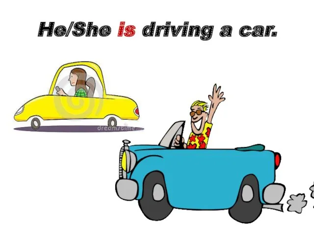 He/She is driving a car.