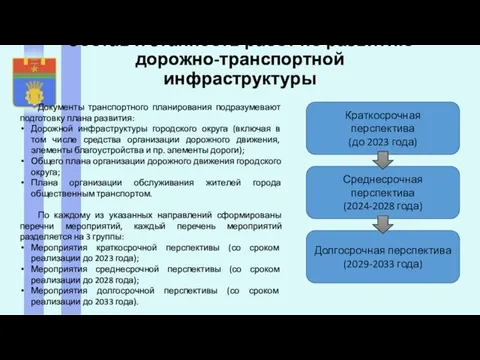 Состав и этапность работ по развитию дорожно-транспортной инфраструктуры Документы транспортного