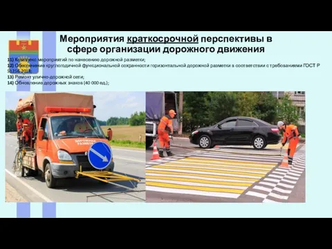 Мероприятия краткосрочной перспективы в сфере организации дорожного движения 11) Комплекс мероприятий по нанесению