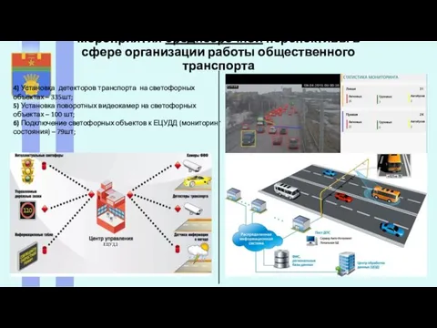 . 4) Установка детекторов транспорта на светофорных объектах – 335шт; 5) Установка поворотных