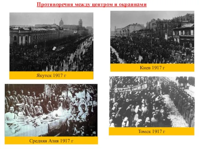 Противоречия между центром и окраинами Киев 1917 г Якутск 1917 г Томск 1917
