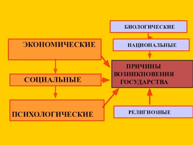 ПРИЧИНЫ ВОЗНИКНОВЕНИЯ ГОСУДАРСТВА ЭКОНОМИЧЕСКИЕ ПСИХОЛОГИЧЕСКИЕ СОЦИАЛЬНЫЕ БИОЛОГИЧЕСКИЕ НАЦИОНАЛЬНЫЕ РЕЛИГИОЗНЫЕ