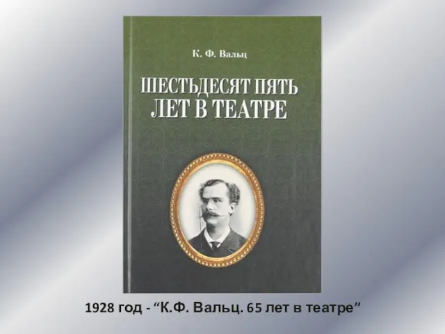 1928 год - “К.Ф. Вальц. 65 лет в театре”