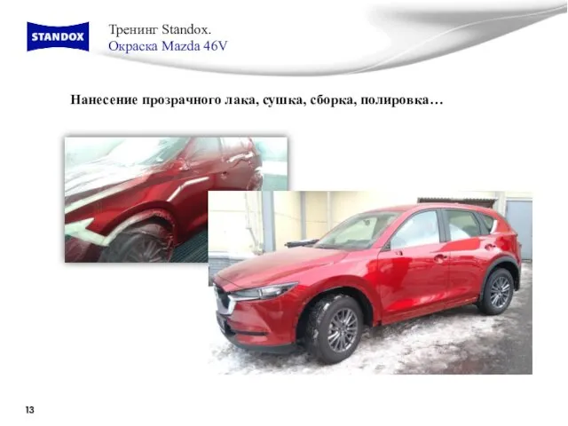 Тренинг Standox. Окраска Mazda 46V Нанесение прозрачного лака, сушка, сборка, полировка…