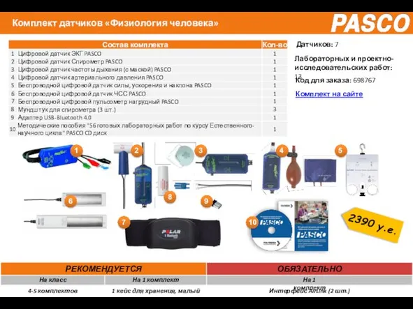 Комплект датчиков «Физиология человека» Интерфейс AirLink (2 шт.) 4-5 комплектов 1 кейс для хранения, малый