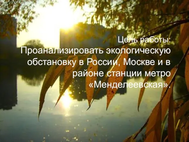 Цель работы: Проанализировать экологическую обстановку в России, Москве и в районе станции метро «Менделеевская».