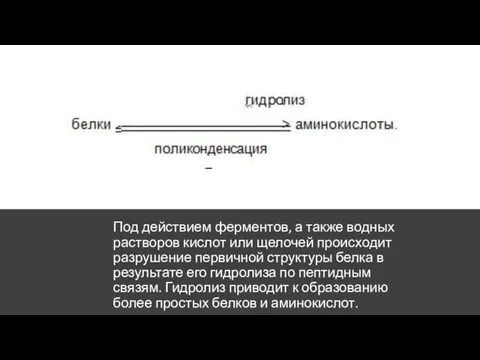 Под действием ферментов, а также водных растворов кислот или щелочей