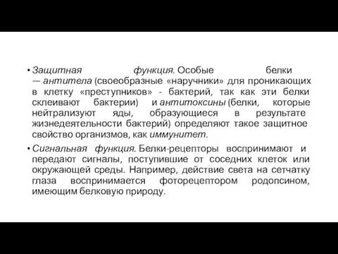 Защитная функция. Особые белки — антитела (своеобразные «наручники» для проникающих