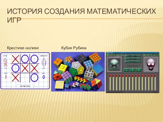 ИСТОРИЯ СОЗДАНИЯ МАТЕМАТИЧЕСКИХ ИГР Крестики-нолики Кубик Рубика