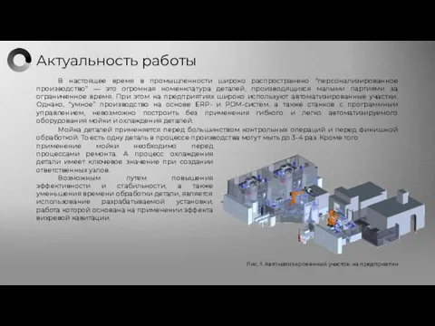 Актуальность работы Рис. 1. Автоматизированный участок на предприятии В настоящее