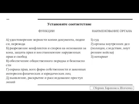 ФУНК­ЦИИ A) удо­сто­ве­ре­ние вер­но­сти копии до­ку­мен­та, под­пи­си, пе­ре­во­да Б) раз­ре­ше­ние