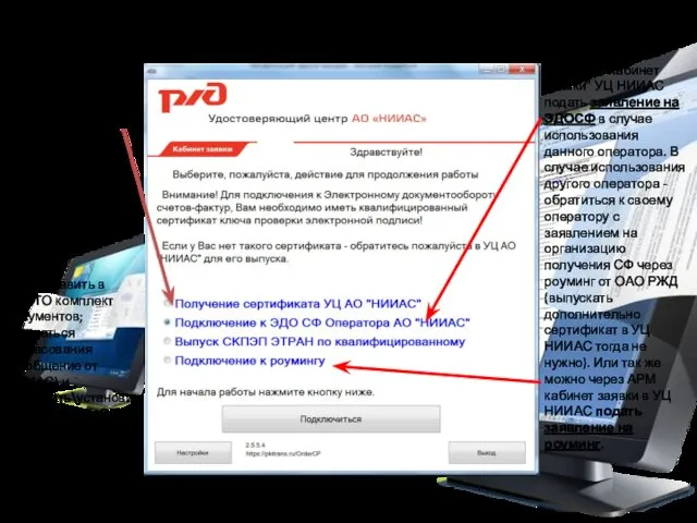 Работа в АРМ Кабинет Заявки УЦ НИИАС 3. Подать электронную