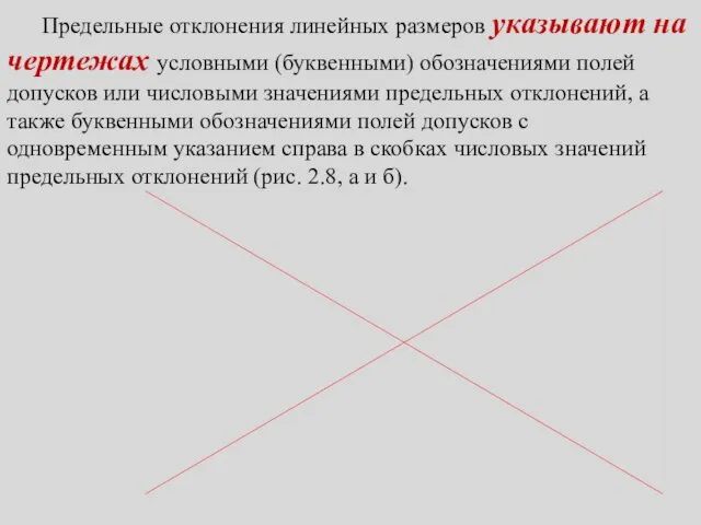 Предельные отклонения линейных размеров указывают на чертежах условными (буквенными) обозначениями