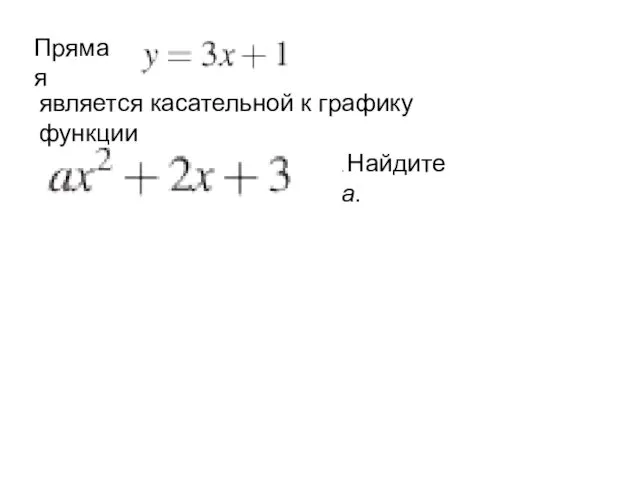 Прямая является касательной к графику функции . Найдите a.