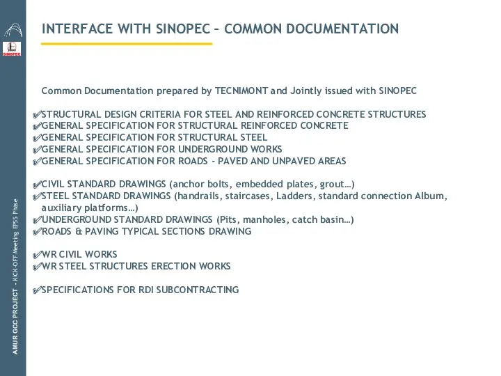 INTERFACE WITH SINOPEC – COMMON DOCUMENTATION AMUR GCC PROJECT -