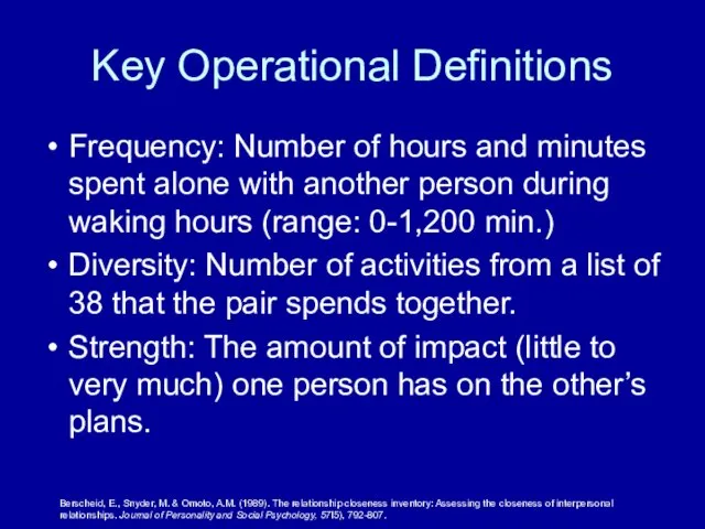 Key Operational Definitions Frequency: Number of hours and minutes spent