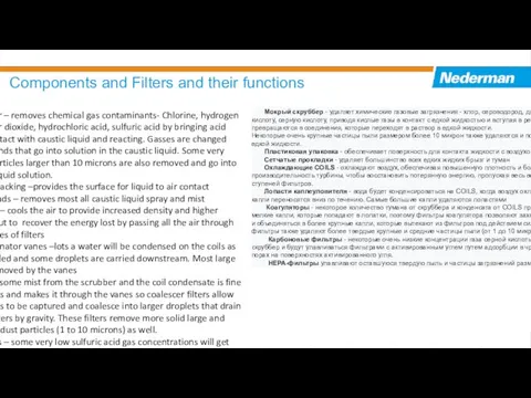 Components and Filters and their functions Wet scrubber – removes