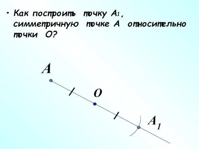 Как построить точку А1, симметричную точке А относительно точки О? О А А1
