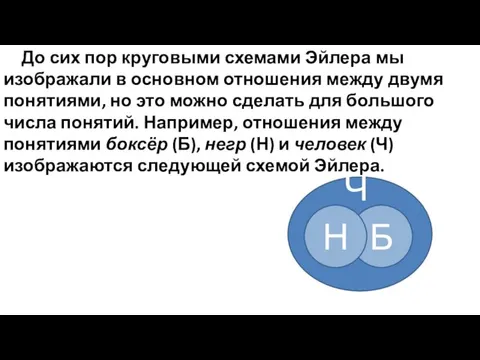 До сих пор круговыми схемами Эйлера мы изображали в основном