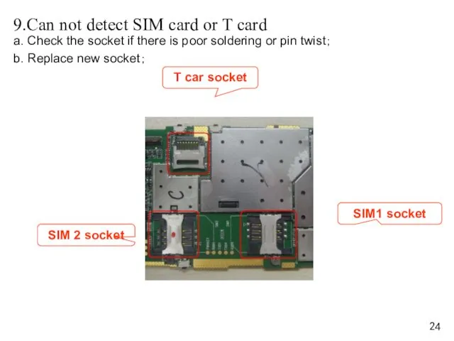 9.Can not detect SIM card or T card a. Check